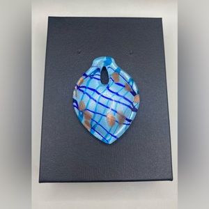 💙🦋Blue Glass Pendant with Gold Sparkly Detail